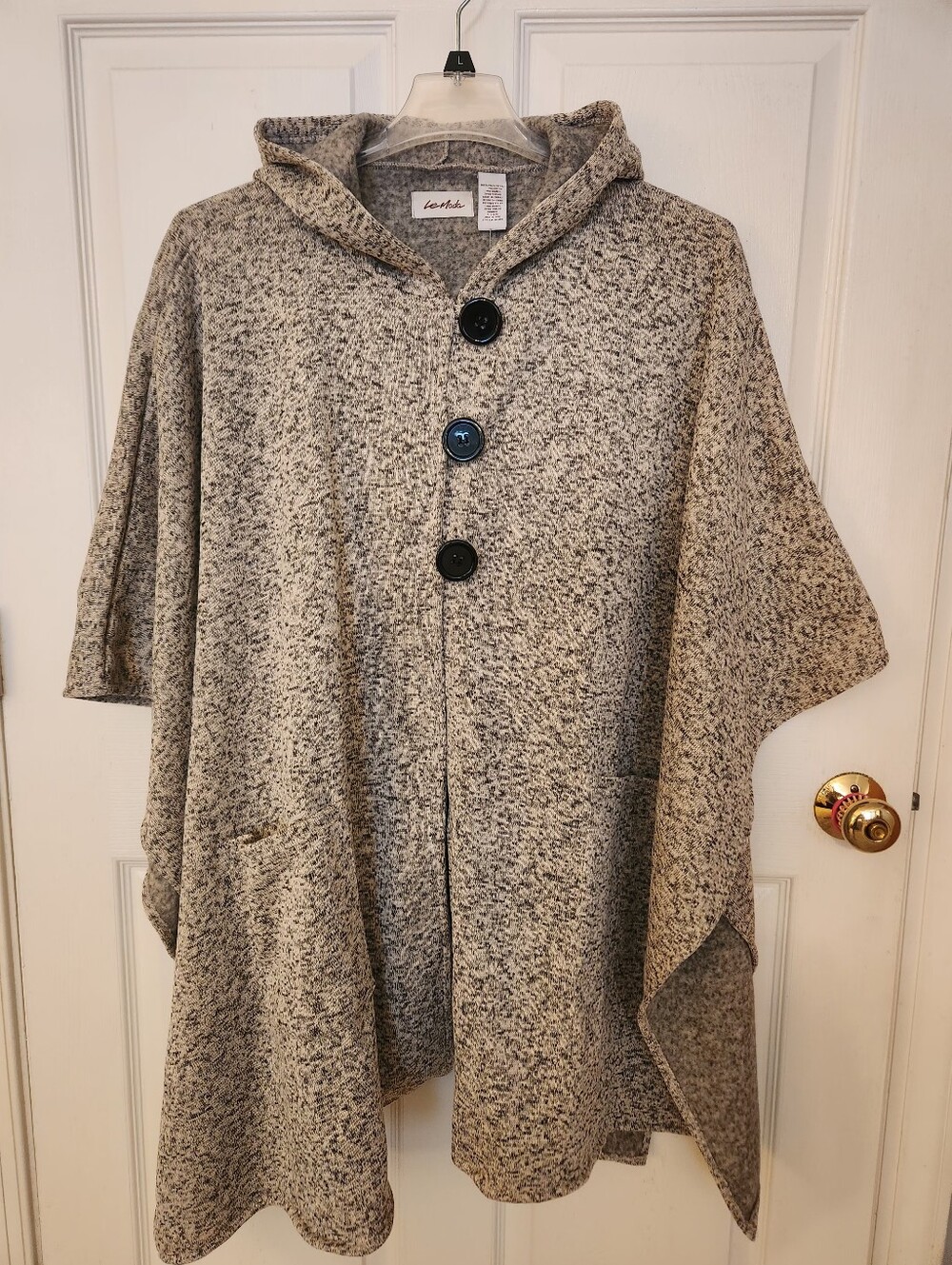 Cozy Hooded Button Cape- Light Heather Gray. NWT.